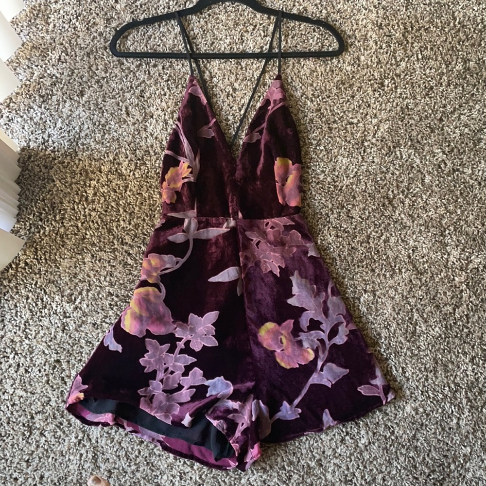 Wine colored, velvet floral romper